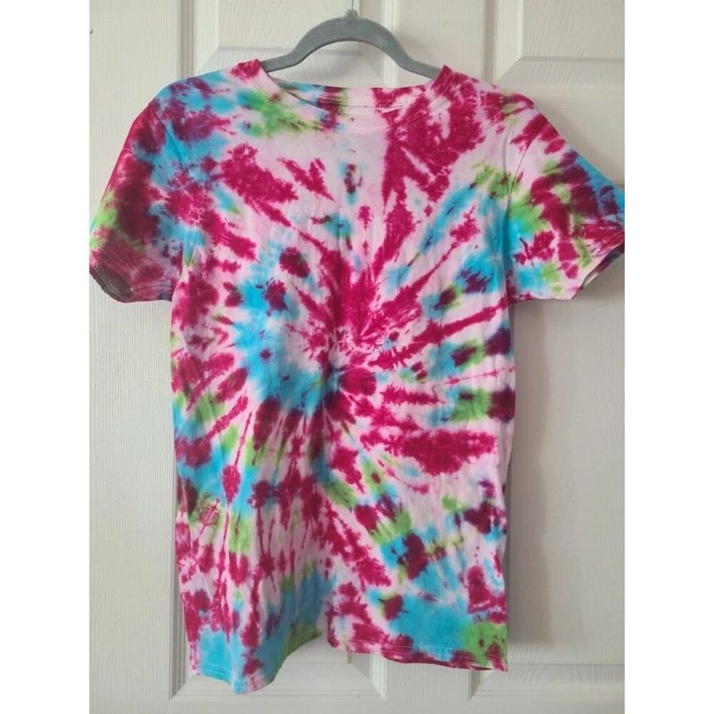 Pink multi ice hand dyed cotton Size s women short sleeve t shirt